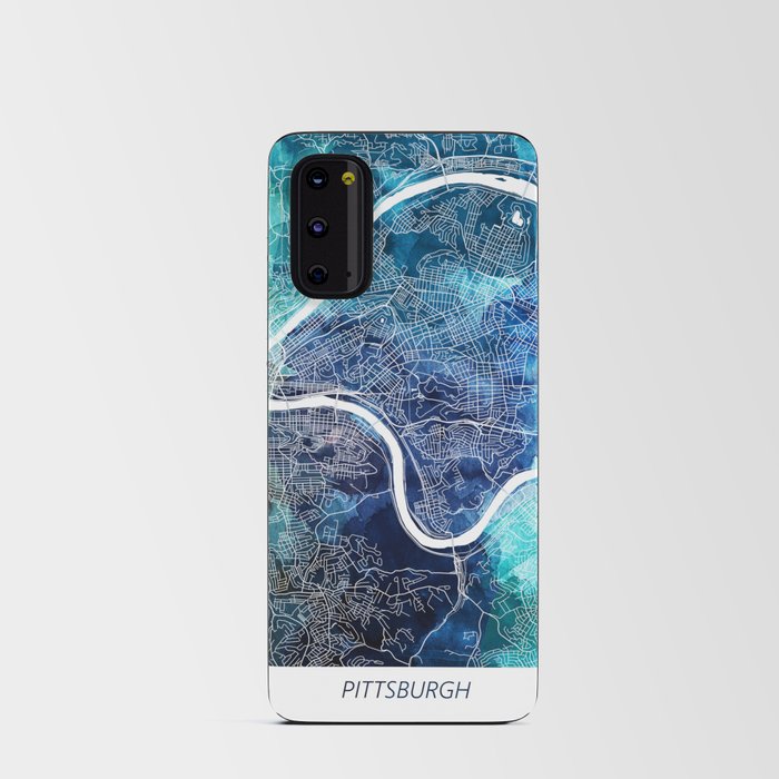 Pittsburgh Pennsylvania Map Navy Blue Turquoise Watercolor USA States Map Android Card Case