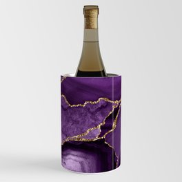 Glamour Purple Bohemian Watercolor Marble With Glitter Veins Wine Chiller