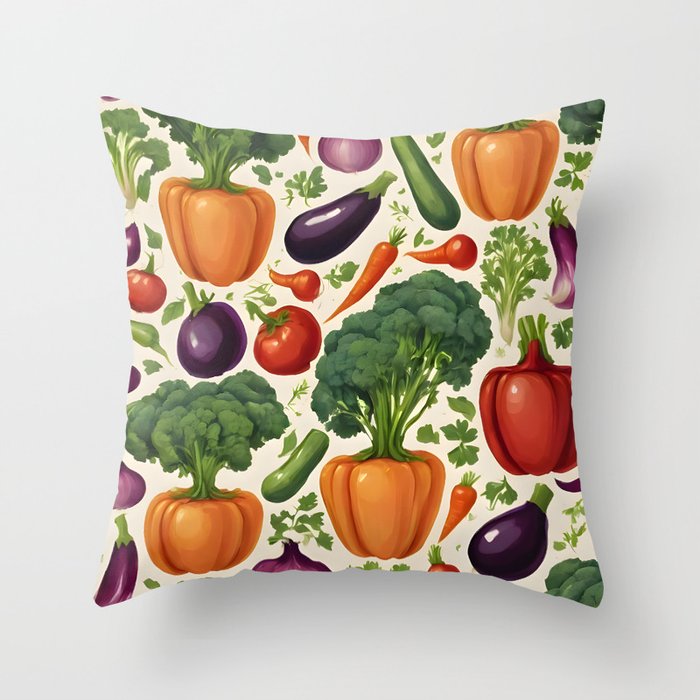 Healthy Food Happy Vegetables Trendy Collection Throw Pillow