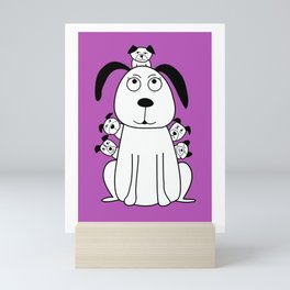 Mama dog with puppies Mini Art Print