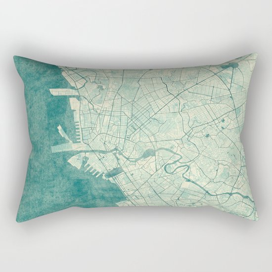 Manila Map Blue Vintage Rectangular Pillow