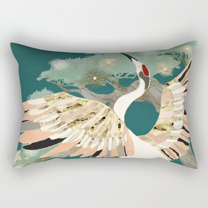 Golden Crane Rectangular Pillow