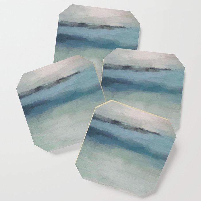 Abstract Painting Light Blue Teal Sage Green Prints Modern Wall Art Affordable Stylish Coaster By Rachelelise Society6