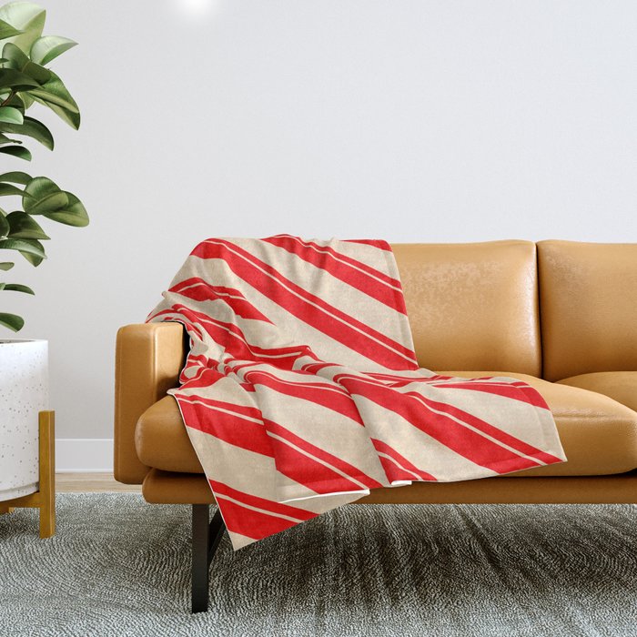 Red & Bisque Colored Pattern of Stripes Throw Blanket