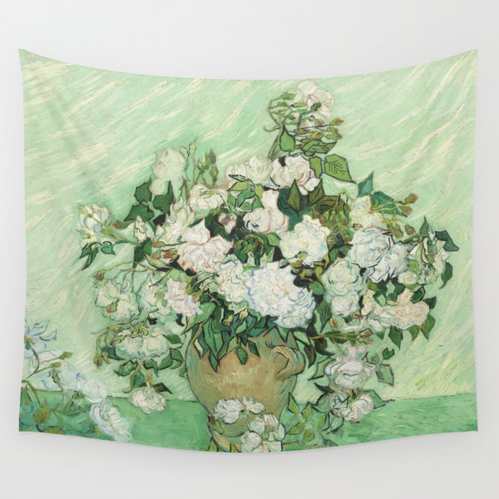 Vase with Pink Roses by Vincent van Gogh Wall Tapestry