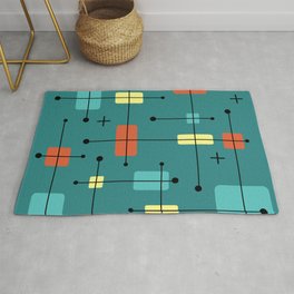 Rounded Rectangles Squares Teal Area & Throw Rug