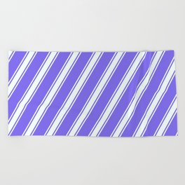 [ Thumbnail: Medium Slate Blue & Mint Cream Colored Lined Pattern Beach Towel ]