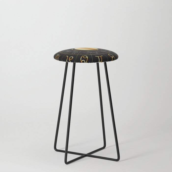 Zodiac astrology wheel Golden astrological signs with moon and stars Counter Stool