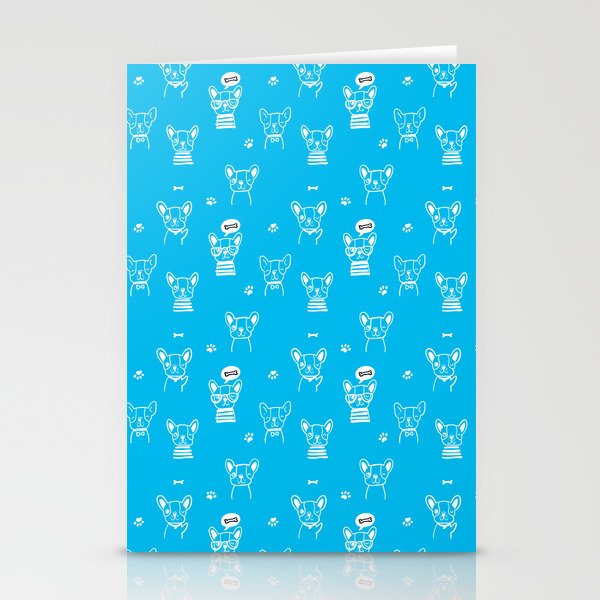 Turquoise and White Hand Drawn Dog Puppy Pattern Stationery Cards