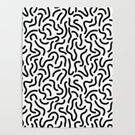 Black Wormy Lines Memphis Style Black and White Pattern Poster
