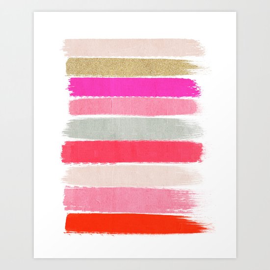 Minnie - Abstract Brushstroke pattern print in modern colors gold pink Art Print