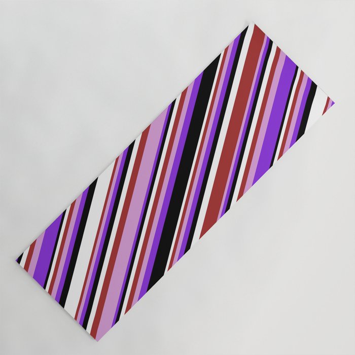 Colorful Brown, Plum, Purple, Black, and White Colored Pattern of Stripes Yoga Mat