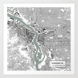 Portland, OR City Map Black/White Art Print