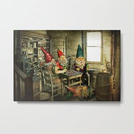 Garden Gnomes Playing Checkers Metal Print | Comic, Landscape, Pop Surrealism, Funny 