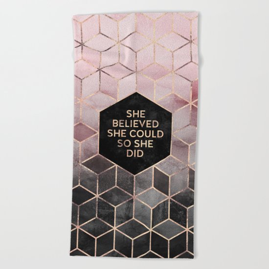 She Believed She Could - Grey Pink Beach Towel
