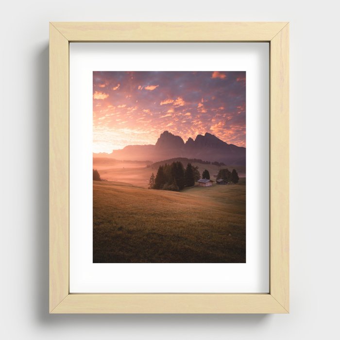 Sunrise in Dolomites Unesco heritage Alpe di Siusi Recessed Framed Print