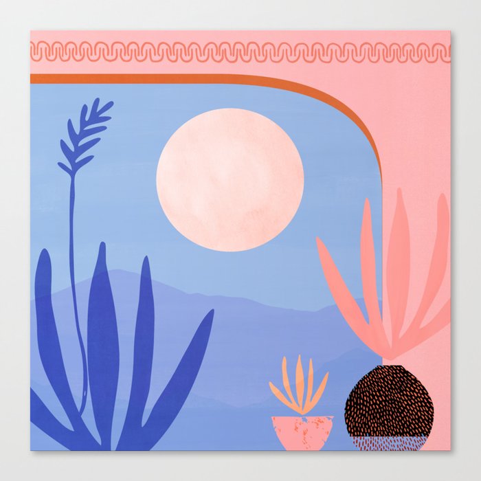 Midnight in the Desert / Blue and Pink Palette Canvas Print