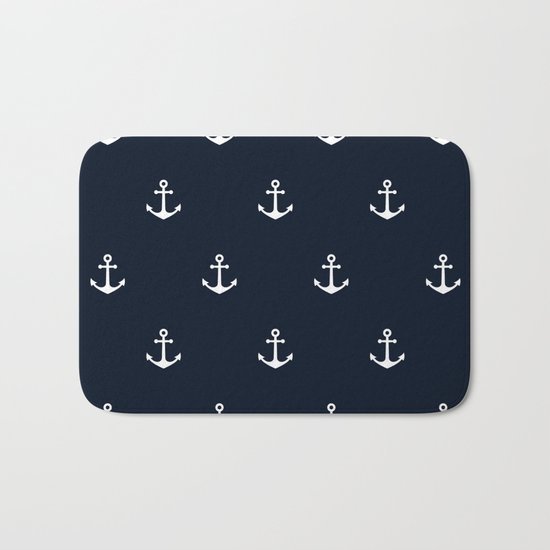 Dark Blue Anchor Pattern Bath Mat