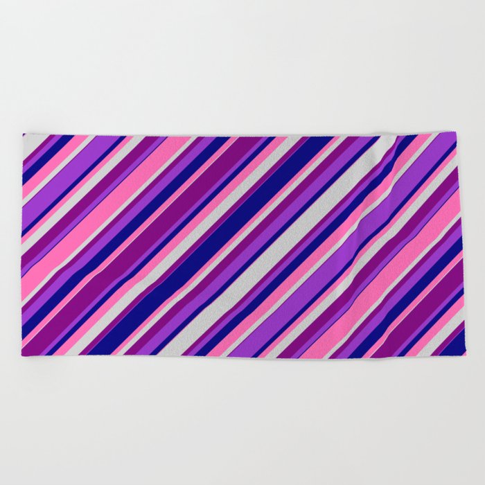 Eye-catching Purple, Dark Orchid, Blue, Hot Pink & Light Grey Colored Lined Pattern Beach Towel