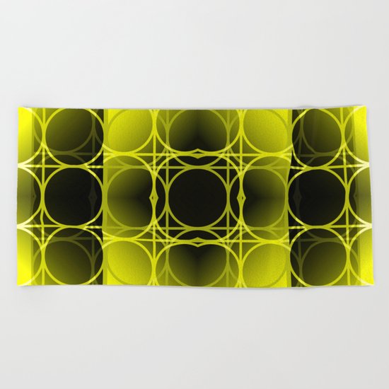 Circles, Grids and Shadows in Black and Yellow Beach Towel