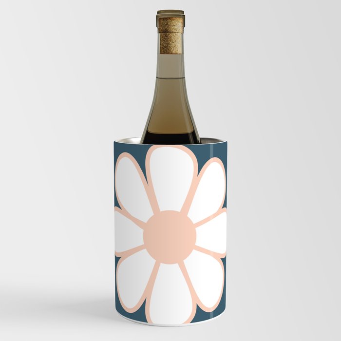 Big Daisy - Minimalist Retro Floral in Pale Blush, White, and Deep Teal Wine Chiller