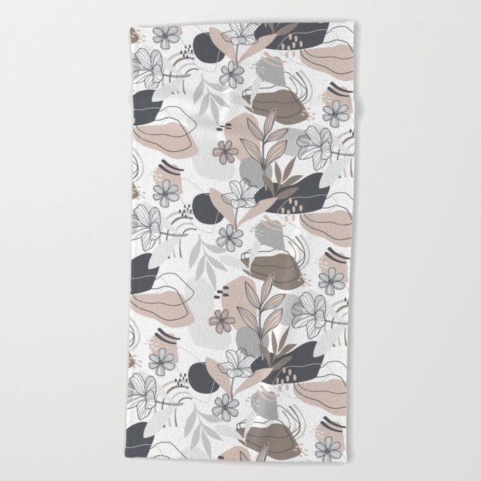 Retro Flora - grey Beach Towel