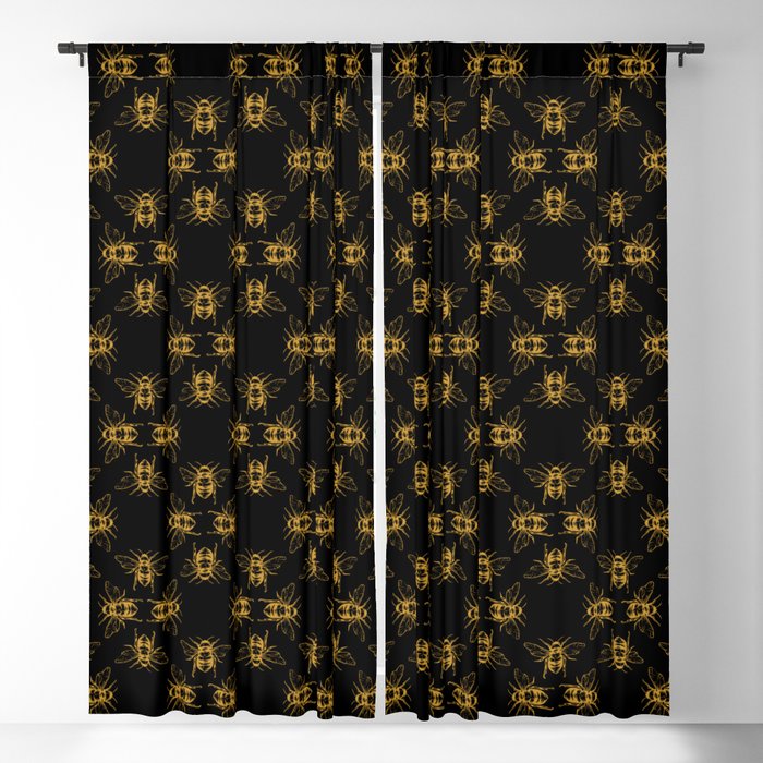 Nature Honey Bees Bumble Bee Pattern Black Yellow Gold Blackout Curtain