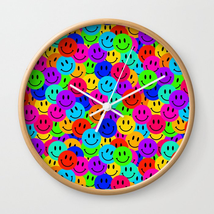 Rainbow Smileys Vibrant Repeat Wall Clock