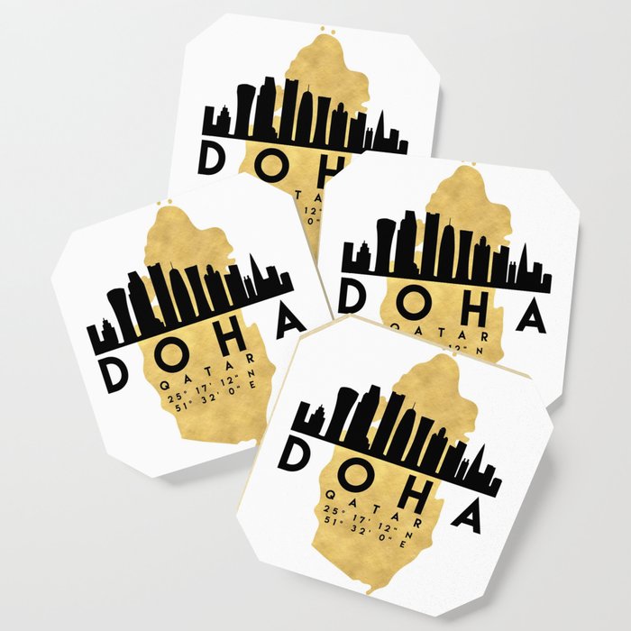 Doha Qatar Silhouette Skyline Map Art Coaster By Deificusart