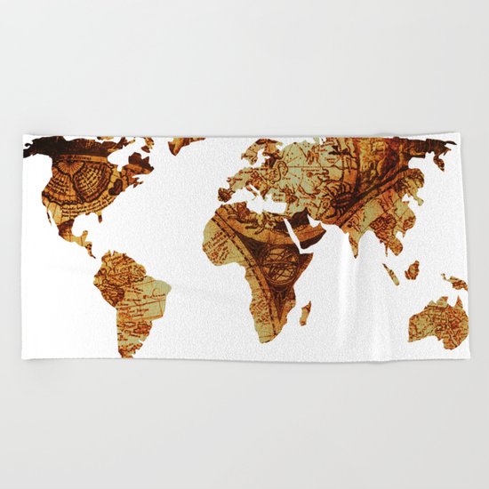 Antique Map of the World Continents Beach Towel
