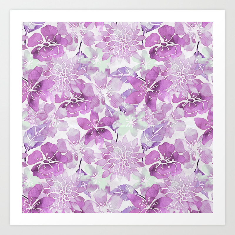 soft pink pastel watercolor flower pattern art print by lebensart society6 society6
