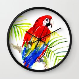 Scarlet Macaw, tropical bird, jungle Wall Clock