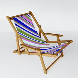 [ Thumbnail: Colorful Light Grey, Green, Orchid, Light Cyan, and Blue Colored Lined/Striped Pattern Sling Chair ]