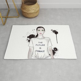 Beautiful woman with strong message t-shirt The Future is Female Rug | Figurative, Female, Retro, Typography, Beauty, Thefutureisfemale, Surrealism, Illustration, Lady, Modern 