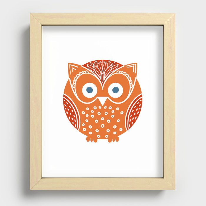 Funny Orange Owl Art Recessed Framed Print