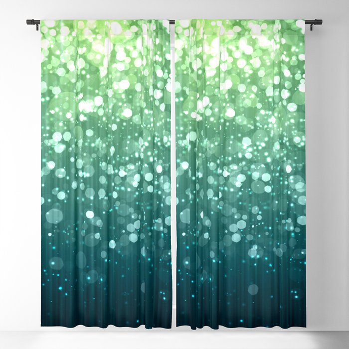 Spring Teal Green Sparkles Blackout Curtain