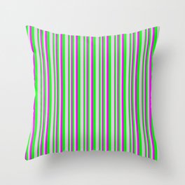 [ Thumbnail: Fuchsia, Lime, and Light Grey Colored Lined/Striped Pattern Throw Pillow ]