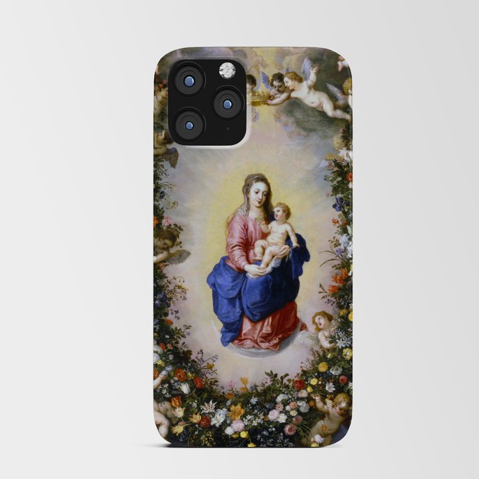 Virgen con Ángeles Flower Garland Mary with Angels iPhone Card Case