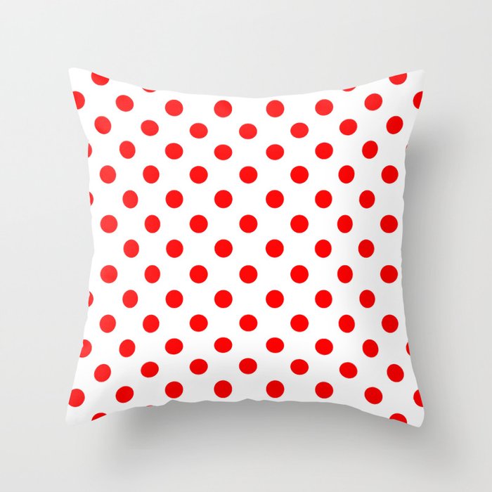 Polka Dots (Classic Red & White Pattern) Throw Pillow