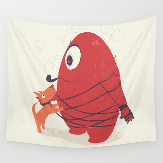 Cyclopes Monster Blob & Orange Dog Wall Tapestry
