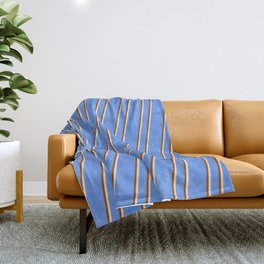 [ Thumbnail: Cornflower Blue, Brown, and Bisque Colored Lines Pattern Throw Blanket ]