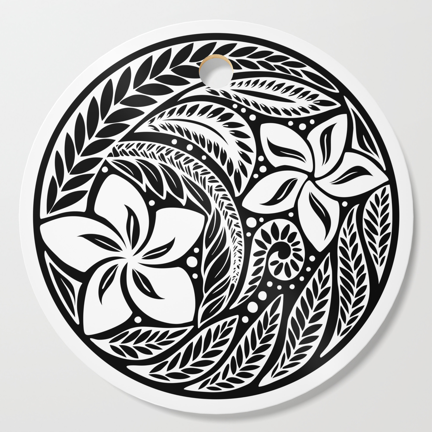Circular Polynesian White Floral Tattoo Cutting Board By Ayeletfleming Society6