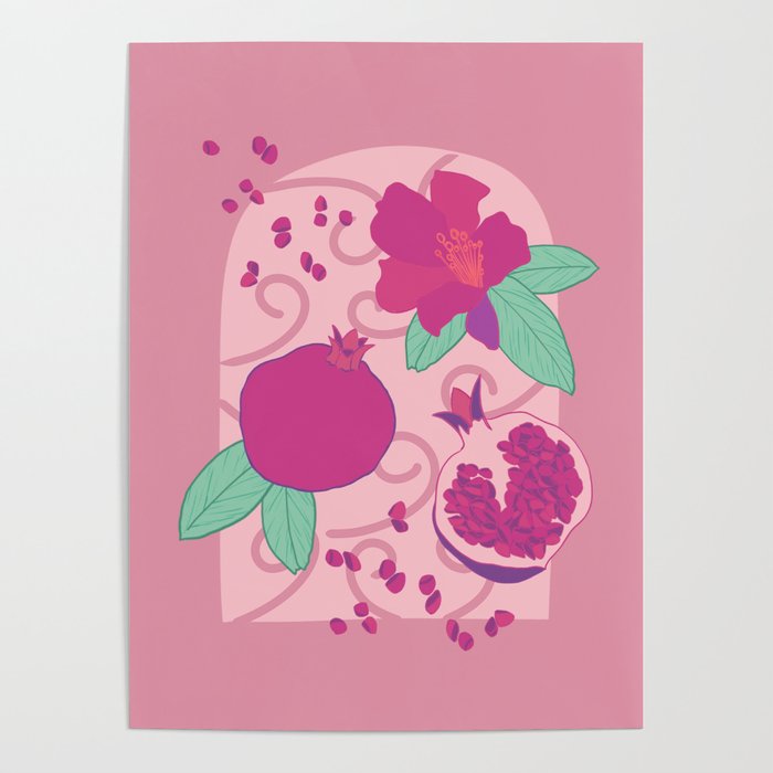 Pomegranate pink and green Poster