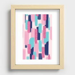 Navy and Pink Glitter Brush Strokes Recessed Framed Print