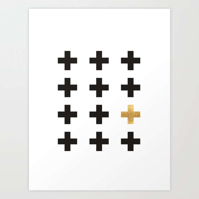 Black & Gold Swiss Cross Pattern Art Print