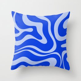 Retro Modern Liquid Swirl Abstract Pattern Square Royal Blue and Light Blue Throw Pillow