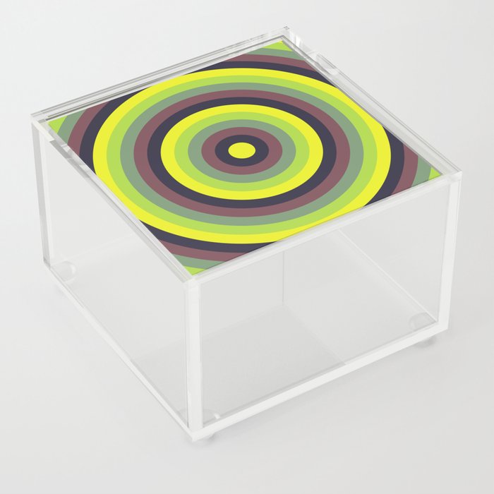 Yellow, gray, dim gray, dark slate gray, yellow green concentric circles Acrylic Box