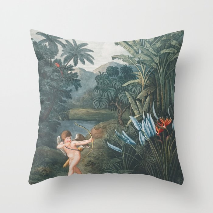 Cupid inspiring plants with Love  Robert John Thornton - 1812 Throw Pillow