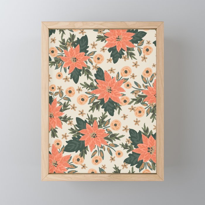 Christmas flower bouquet-coral peach and off-white Framed Mini Art Print