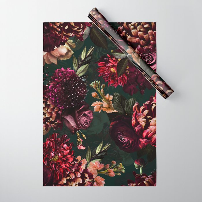 Vintage & Shabby Chic  - Fall Lush Botanical Midnight Garden Wrapping Paper